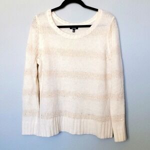 Apt 9 embellished sequin cream knit fuzzy sequin striped sweater XL
